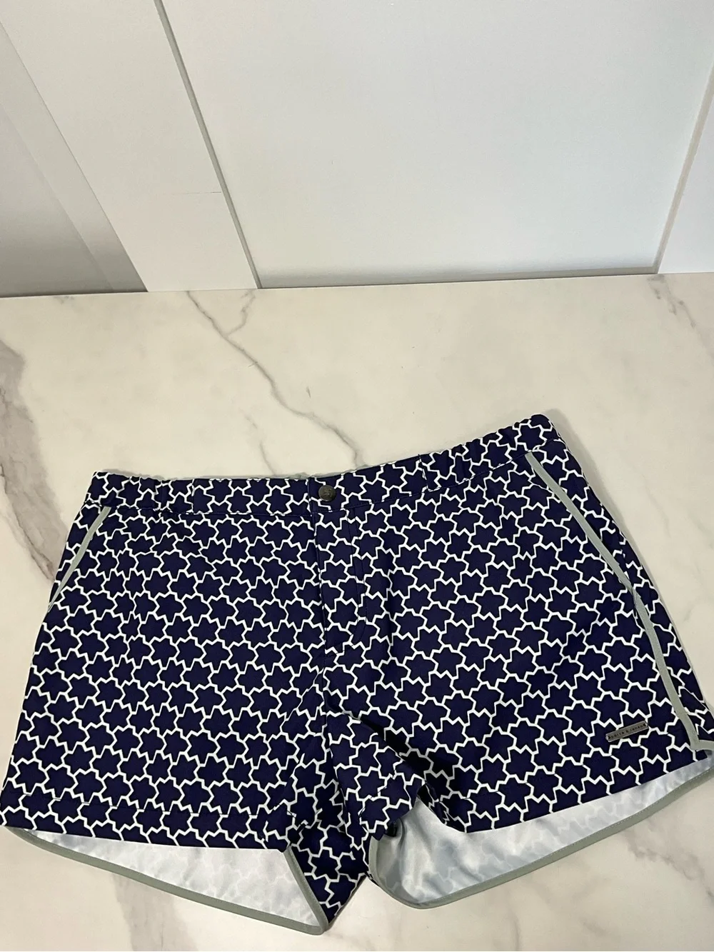 ORLEBAR BROWN Bulldog Navy White Moroccan Star Tile Swim Trunks Shorts 34